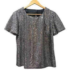 NEW Silver Sequin Reflective Disco Ball Dressy Short Sleeve Flutter Sleeve Top